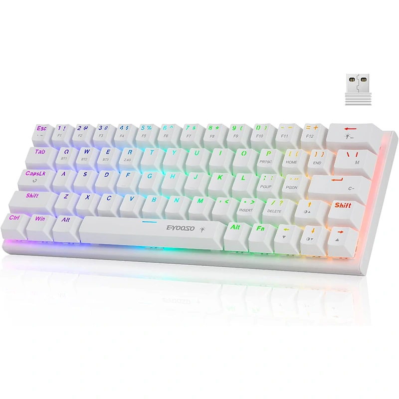 Teclado mecánico para juegos tipo c inalámbrico BT 2,4 GHz con 63 teclas RGB
