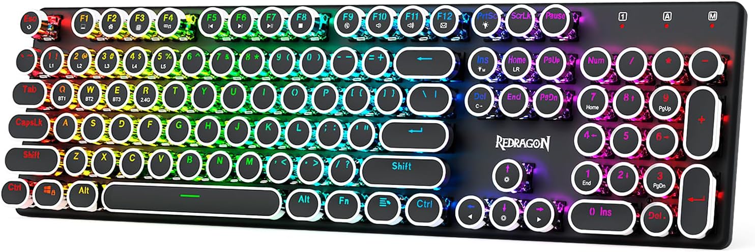 Teclado mecánico para juegos estilo máquina de escribir inalámbrica negra K710