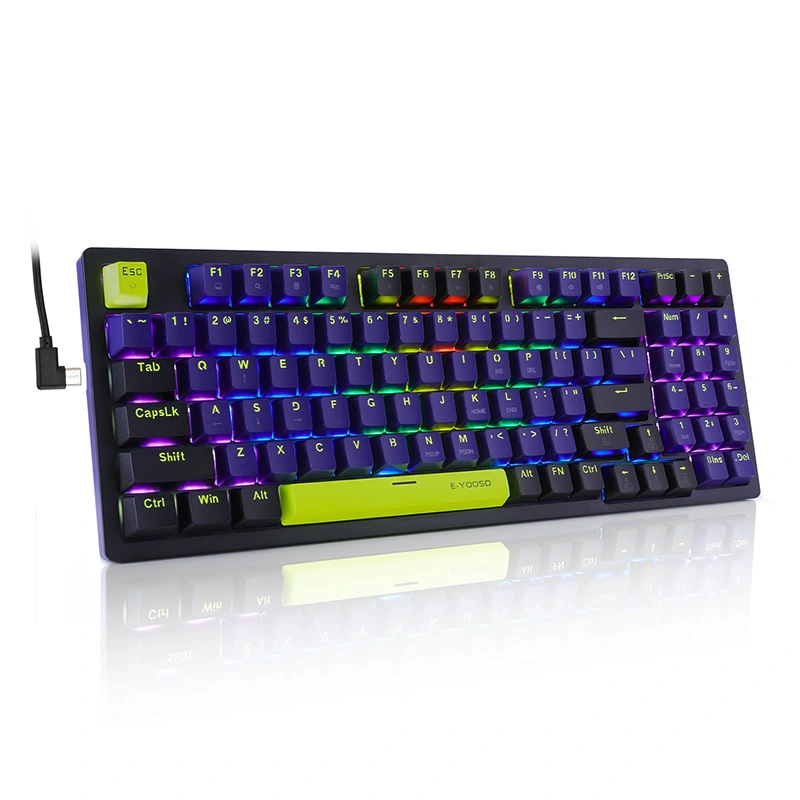 Teclado mecánico para juegos Rainbow con cable de 94 teclas